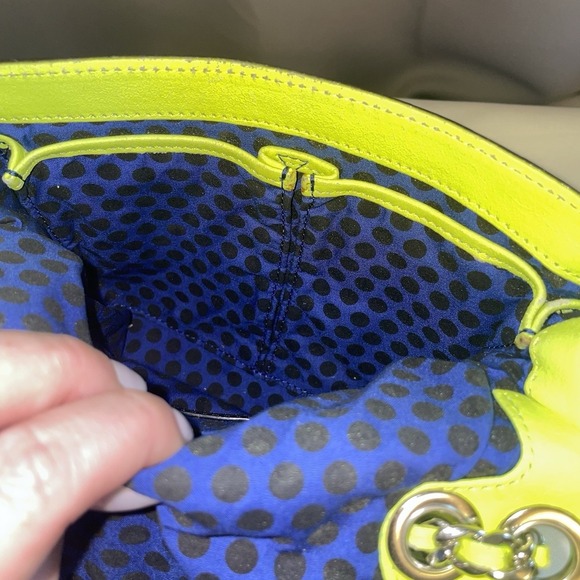 Rebecca Minkoff Bow Studded Shoulder Crossbody Bag Purse Neon Yellow Chain Strap - Picture 10 of 15